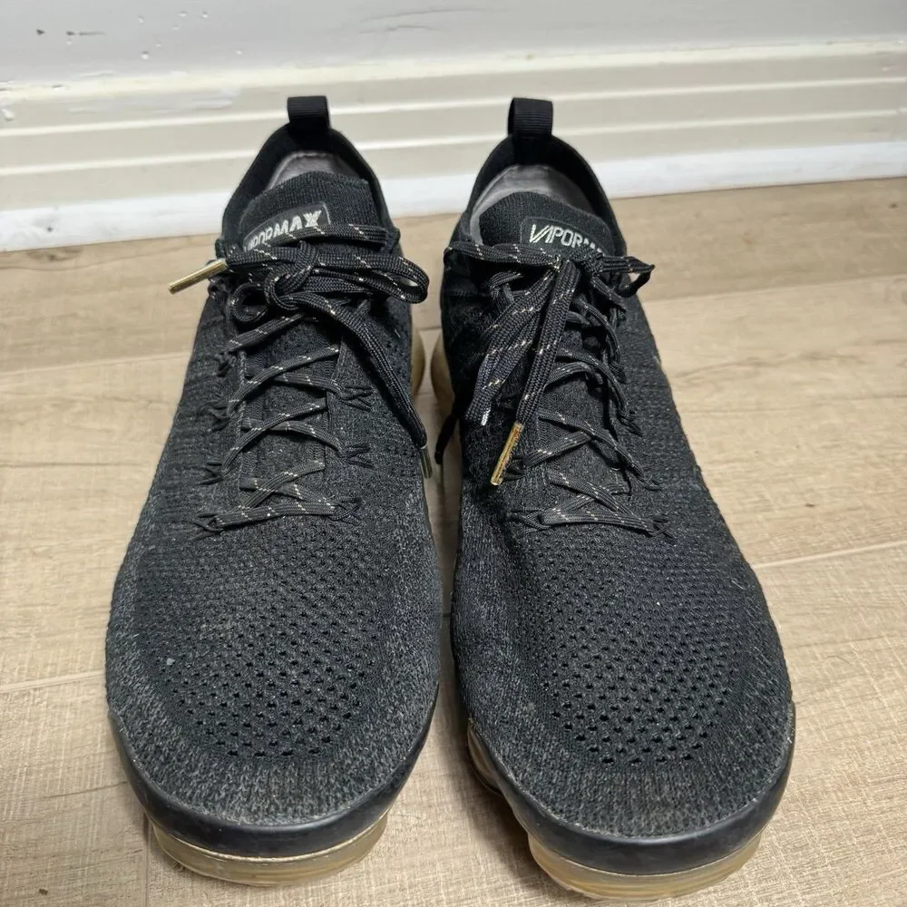Nike Air VaporMax Men’s 10.5 Flyknit 2 Black Metallic Gold Plus Shoes 942842-015